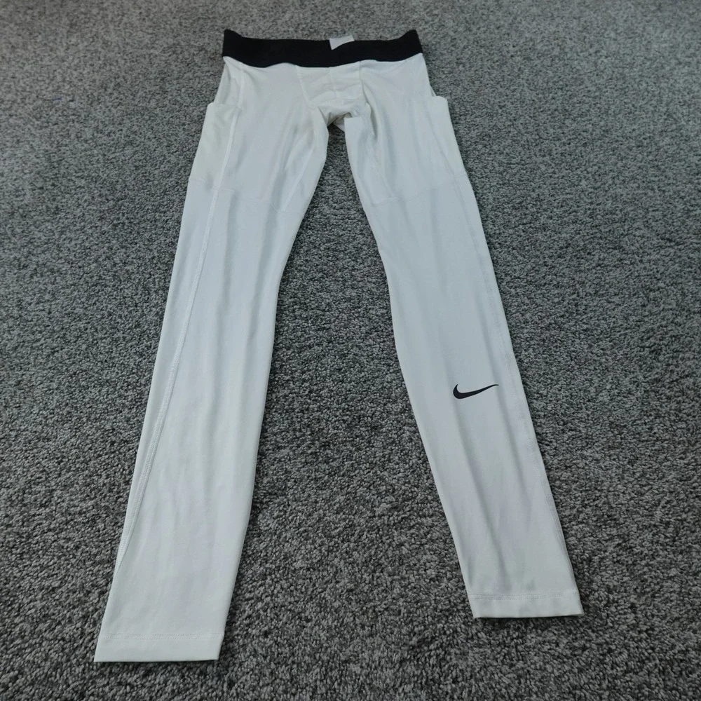 Nike Pro Leggings Mens M White Dri-Fit Compression Athletic Workout Gym Pants